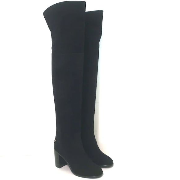 CHANEL Shoes - Chanel Over the Knee Boots Black Suede Size 35.5
